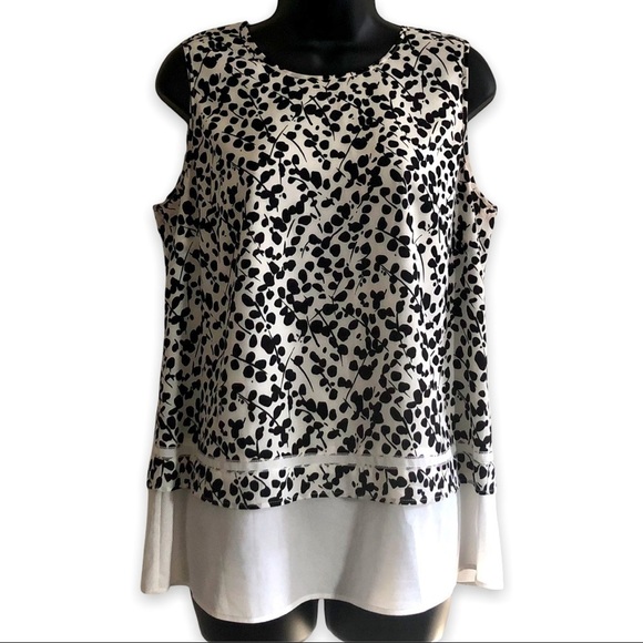 𝅺VINTAGE Karl Lagerfeld Sleeveless Tunic Blouse in Black and White Size M - Picture 1 of 9